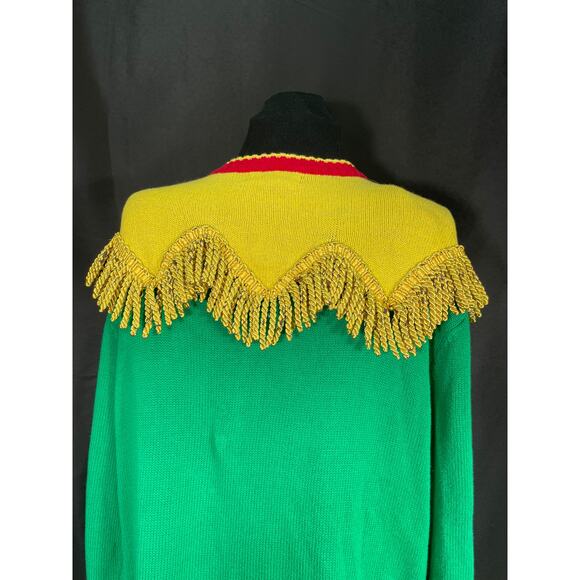 Ugly Elf Christmas Sweater, Blizzard Bay, Pom Poms, Tassels & Belt, Large - Picture 9 of 10